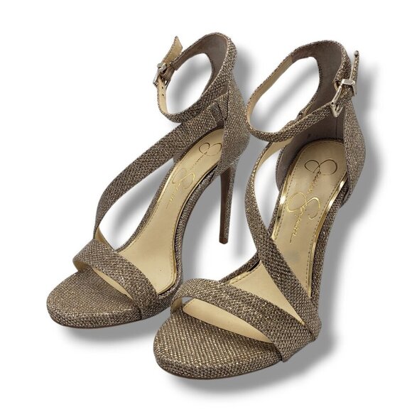 Jessica Simpson Rayli 2 Sandal Womens 7 Gold Ankle Strap High Heel Strappy - Picture 4 of 9